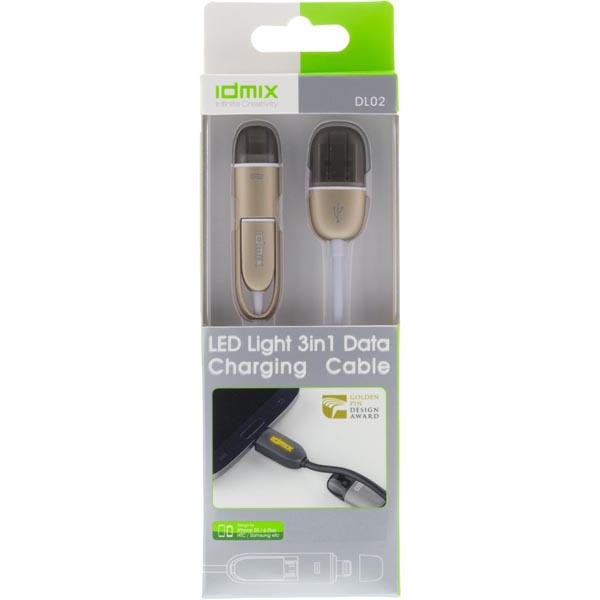 Idmix 3in1 Cable, USB 2.0 A - Micro-B / Lightning, 1m, Gold